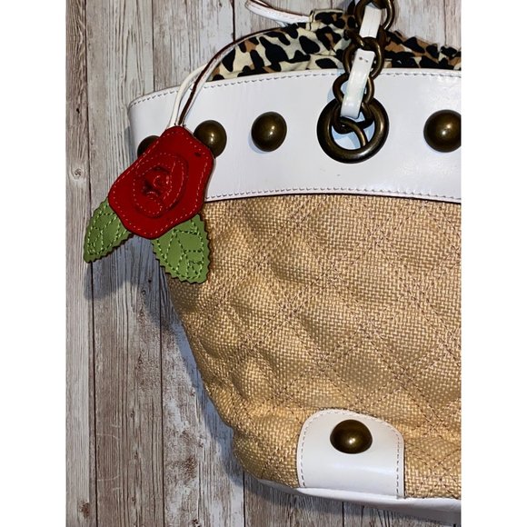 Vintage Betsey Johnson Leather Shoulder Bag Brass Handles Leopard Cheetah - Picture 8 of 15